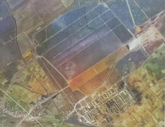 Aerial view of Kagi Airfield, Tainan, Taiwan, 1944-1945 [Colorized by WW2DB]