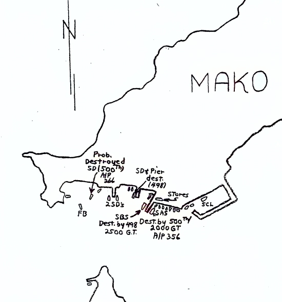 USAAF 500th Bombardment Squadron hand drawn map for the 4 Apr 1945 attack on Japanese shipping in Mako harbor, Pescadores Islands [Colorized by WW2DB]