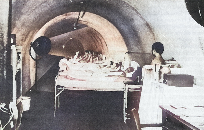 Temporary hospital in a lateral tunnel of the Malinta Tunnel, Corregidor, Philippine Islands, 1942 [Colorized by WW2DB]