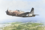 A Vultee A-35 Vengeance dive bomber in flight, Feb-Jun 1943.  This aircraft has undergone the target tug conversion that removed all armament