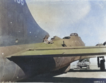 US B-17F Fortress “All-American” of 414th BS, 97th BG on the ground at its base in Biskra, Algeria showing severe damage from a mid-air collision with a German fighter over Tunis, Tunisia, 1 Feb 1943. Photo 7 of 8