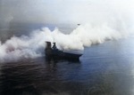 USS Saratoga on Fleet Maneuvers off San Diego, 1930s. Note Martin MP-1 flying boat.