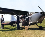 Modified from the Stinson L-5 Sentinel, the prototype L-5B air ambulance is shown during a manufacturer’s demonstration, 1944. Photo 2 of 3.