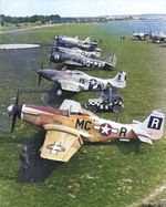 Interesting collection of fighter types and fighter groups in one place. This is due to a meeting of the commanding officers from each of the fighter groups in the 8th Air Force at Bottisham, Cambridgeshire, England, UK, late 1944.