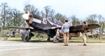 P-51B Mustang “Shangri-La” of the 336th Fighter Squadron runs its motor up at RAF Debden, Essex, England, UK; 1944-45. Photo 2 of 2.