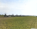 Sixteen P-51D Mustangs of the 353rd Fighter Group lined up for a mission, RAF Raydon, Suffolk, England, UK, Dec 1944