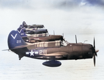 SB2C-4E Helldivers with Bombing Squadron 87 flying from USS Ticonderoga, May 1945