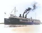 The steamship Greater Buffalo before she was converted to the training aircraft carrier USS Sable. The Great Lakes, United States, 1930s.