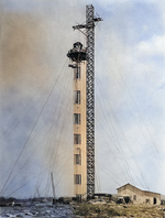 The 100-ft mooring mast on the Ewa Plain, Oahu, Hawaii during construction, 1925.