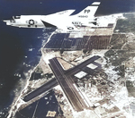 Vought RF8U Crusader of Light Photographic Squadron 63 (VFP-63) assigned to the USS Oriskany flying over Barbers Point Naval Air Station, Oahu, Hawaii, 1962