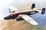 In-flight photo of a North American B-25H Mitchell assigned to Hickam Field, Oahu, Hawaii, 1945.