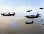 SB2C-4E Helldivers and TBM Avengers of Air Group 87 from the USS Randolph during the carrier’s shakedown cruise in the Trinidad area, Nov 1944.