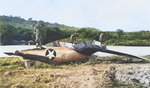 Crashed F4U-1 Corsair of Marine Squadron VMF-123 or VMF-124, mid-1943, probably at Henderson Field, Guadalcanal