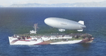 K-class airship K-29 of Airship Patrol Squadron ZP-31 lifts off the flight deck of escort carrier USS Altamaha off the California coast, Feb 24, 1944.