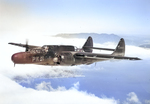 Northrop P-61B Black Widow night fighter with the 317th Fighter Squadron (All Weather) flies above the San Francisco fog over Sausalito, California, United States, Jun 23, 1948.