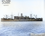 Amphibious Transport Ship USS Hunter Liggett approaching Mare Island Shipyard for an overhaul, Mare Island, California, United States, Mar 29, 1944. Note LCVP landing craft hanging from davits and stowed on deck.