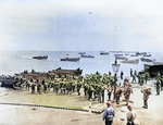 US Army troops participating in a landing exercise in southern England, United Kingdom in preparation for the Normandy invasion, circa May 1944. Note LCVP landing craft.