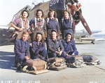 Eight WASP pilots in front of a North American AT-6 Texan 3 days before the WASPs were disbanded, Waco Army Airfield, Texas, United States, Nov 27, 1944. Photo 1 of 2.