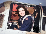 WASP pilot Ellen Wimberly Campbell, 44-W-7, at the controls of a Beech AT-10 Wichita trainer, 1944. Location uncertain but likely Columbus Army Air Field, Columbus, Mississippi, United States.