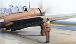 SB2C Helldiver pilot checking the dive brakes at the Curtiss factory, Apr 1945