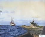 Oceangoing tug USS Abnaki takes the captured Type IXC submarine U-505 under tow, 7 Jun 1944. U-505 was captured three days earlier by the USS Guadalcanal hunter group. Photo 3 of 3.