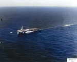 Air operations continue aboard USS Guadalcanal as the ship tows the captured German Type IXC submarine U-505 across the Atlantic, 6 Jun 1944.