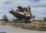 Allies examining a captured Mistel flying bomb, a Focke-Wulf Fw-190 piggybacked onto a Junkers Ju-88 bomber. The bomber would be filled with explosives and controlled by the fighter pilot, France, 4 May 1945.