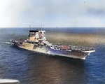 USS Lexington (Lexington-class) underway and recovering aircraft, circa 1937 to 1939