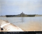 USS Wasp (Essex-class) underway from the Puget Sound Navy Yard, Bremerton, Washington, United States for tests following repairs, 2 Jun 1945. Note new Measure 21 paint scheme, all over sea blue. Photo 4 of 4