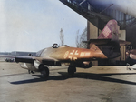 Personnel of the US 5th Armored Division examining a captured German Me 262 Schwalbe of Jagdgeschwader 7 at Stendal, Germany, 15 Apr 1945. Note FW-190 at right.