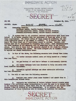 Page 1 of a US Army alert order dated 28 Nov 1941 issued to west coast commands indicating the rising tensions with Japan. The first paragraph is a repeat of the alert issued by George Marshall in Washington, DC.