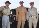 General Joseph Stilwell, Major General Patrick Hurley, and Major General Daniel Sultan awaiting for a flight to Chongqing, China at the airport in New Delhi, India, Sep 1944