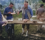 Lieutenant General George Campbell and Lieutenant General Joseph Stilwell eating breakfast, northern Burma, Mar 1944