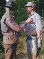 Lieutenant General Joseph Stilwell awarding the Silver Star medal to Colonel Rothwell H. Brown, Hukawng Valley, northern Burma, 18 Mar 1944