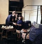 A Russian family (Mrs. Mary Mescheriakoff, son Tom, and daughter) at a internment camp in Saitama Prefecture, Japan, Sep 1945