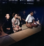 Japanese civilians at a funeral service, Hiroshima, Japan, Sep 1945