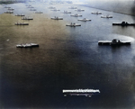 All three of the United States Navy’s aircraft carriers at the time, Langley, Saratoga, and Lexington, along with battleships and cruisers at anchor in Colon, Panama Canal Zone, roughly 1935.