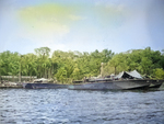 PT-183 and PT-180, Elco 80-footers of Motor Torpedo Boat Squadron 11 (MTBRon 11) at the Rendova PT Boat base on Lumbari Island in the Solomon Islands, 1944