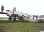 B-24J Liberator with the 458th Bomb Group with a collapsed front wheel due to a landing accident at Horsham St Faith, Norfolk, England, 2 Mar 1945.