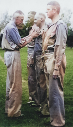 Lieutenant General Joseph Stilwell awarding the Purple Heart medal to Colonel Robert P. Williams, India, 1942