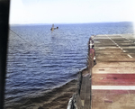 US Navy TDN-1 drone test from the decks of the training carrier USS Sable while steaming in reverse in Grand Traverse Bay, Michigan, United States, 10 Aug 1943. This particular test was unsuccessful. Photo 4 of 4.