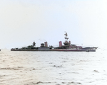 USS Salt Lake City at Dutch Harbor, Alaska, 29 Mar 1943, three days after participating in the Battle of the Komandorski Islands. Note the marks on her side, possibly from ice damage.