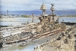 Battleship USS Nevada entering Pearl Harbor’s Drydock No. 2, 18 Feb 1942. Photo 2 of 2.