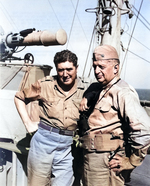 War correspondent Quentin Reynolds and Vice Admiral H. Kent Hewitt aboard USS Ancon, mid- or late-1943