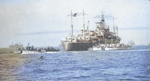 USS Ancon at anchor off Normandie, France, Jun 1944