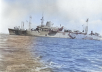 USS Ancon at anchor, Manila Bay, Philippine Islands, mid-Aug 1945, photo 2 of 2; note Measure 31a, Design 18Ax camouflage