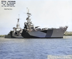 Cruiser USS Portland as seen off Mare Island Naval Shipyard, California after overhaul, 30 Jul 1944. She is painted in Measure 32, Design 7D. Photo 2 of 2