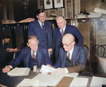 Harry Hopkins, Carl Hayden, Aubrey Williams, and Alva Adams, Capitol Building, Washington, United States, 17 May 1938