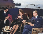 John Winant, Anna Boettiger (née Roosevelt), and Harry Hopkins aboard USS Quincy, Great Bitter Lake, Egypt, 14 Feb 1945