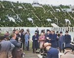 Harry Hopkins speaking at the dedication ceremony of LSU Stadium, Baton Rouge, Louisiana, United States, 28 Nov 1936